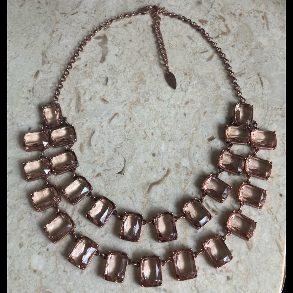 COLDWATER CREEK Signed Layered Rose Crystal Statement Necklace